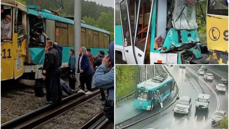 Un mort şi aproape 100 de răniţi, după ce două tramvaie s-au ciocnit în Rusia. Momentul în care oamenii sunt aruncați pe șosea, filmat