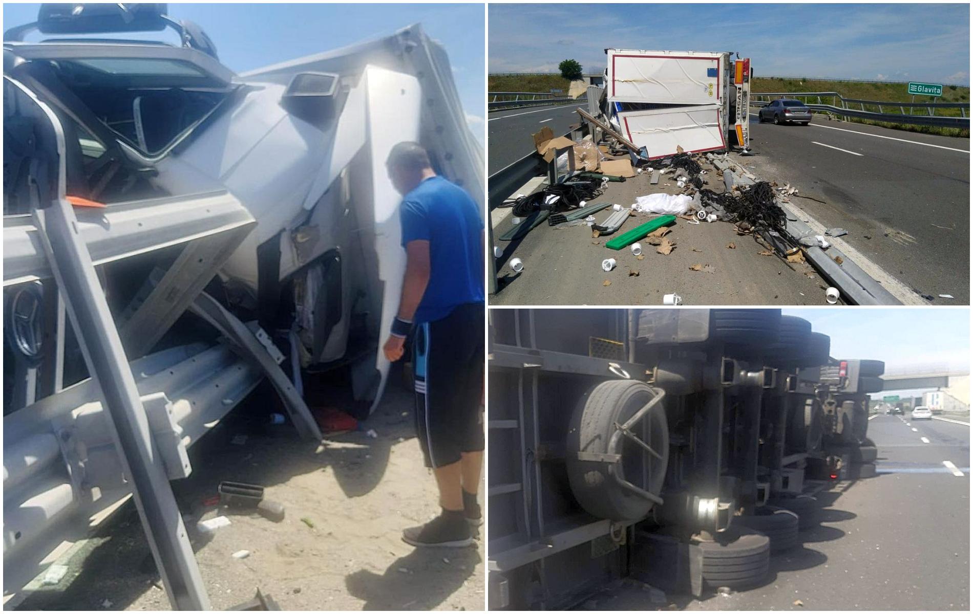 Un şofer de 63 de ani a murit într-un accident cumplit, după ce s-a răsturnat cu TIR-ul. Tragedie în Timiş