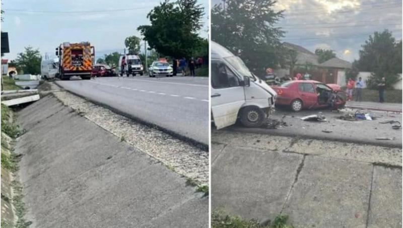 Impact fatal cu un mort și patru răniți, pe o șosea din Bacău. Două dube și o mașină s-au făcut zob