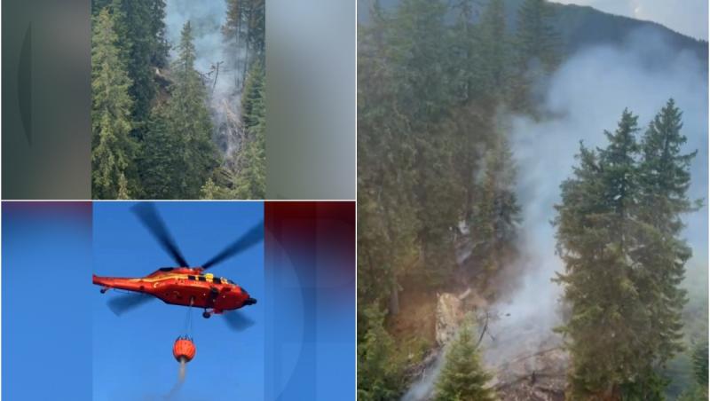 Incendiu devastator într-o pădure din Braşov. Flăcările au fost stinse cu ajutorul unui elicopter Black Hawk