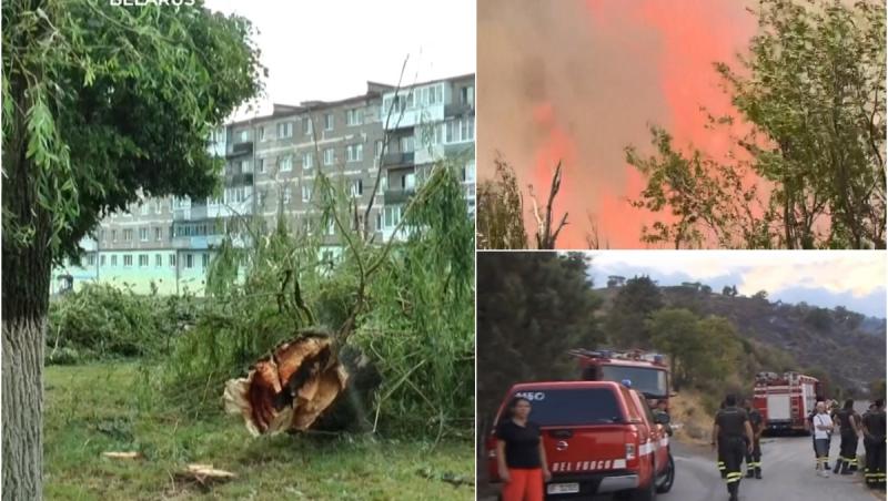 Incendii de vegetaţie şi furtuni dezastruoase în Europa, după valul de căldură. Doi pompieri au murit arşi de vii în Italia
