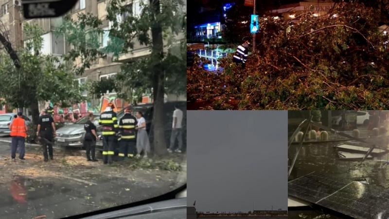 Prăpăd în Capitală, după o furtună de cod portocaliu. Zeci de copaci au căzut în mai multe cartiere