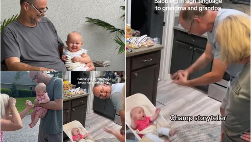 "Așteaptă să răspundă înapoi". Momentul în care un bebeluș de 6 luni "vorbește" prin semne cu bunicii surzi. Clipul are peste 10 milioane de vizualizări