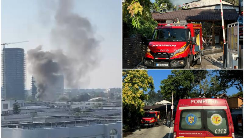 Incendiu în București. Acoperişul unui restaurant din sectorul 1 a fost cuprins de flăcări