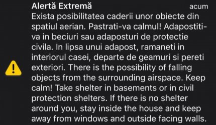 Încă o noapte de groază pentru tulceni. Oamenii, treziţi de un mesaj RO-Alert că ar putea cădea resturi de drone din spaţiul aerian