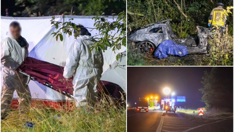 Tată şi fiu morţi într-un Porsche 911 GT3 făcut scrum, după o cursă ilegală cu peste 200 km/h. Imagini de groază pe A44, în Germania