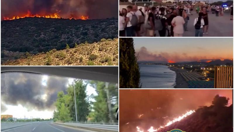 Imagini apocaliptice filmate în Grecia. Flăcările au pârjolit vegetaţia în apropierea staţiunilor, zeci de mii de turişti evacuaţi