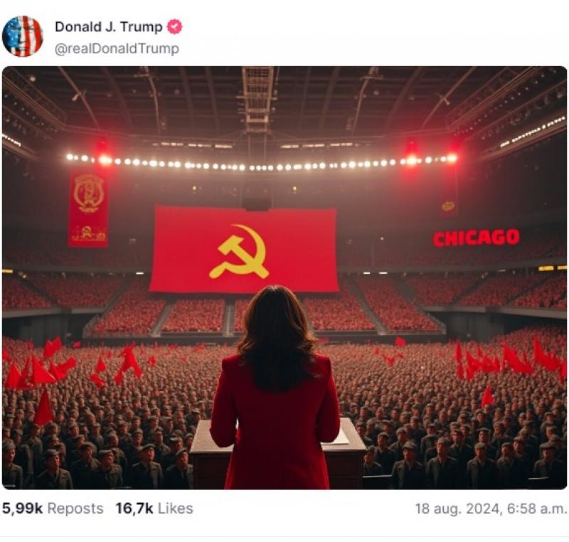Trump folosește meme-uri generate cu AI ca armă electorală: Kamala Harris în rol de lider sovietic şi Taylor Swift, suporter republican. Care e pericolul