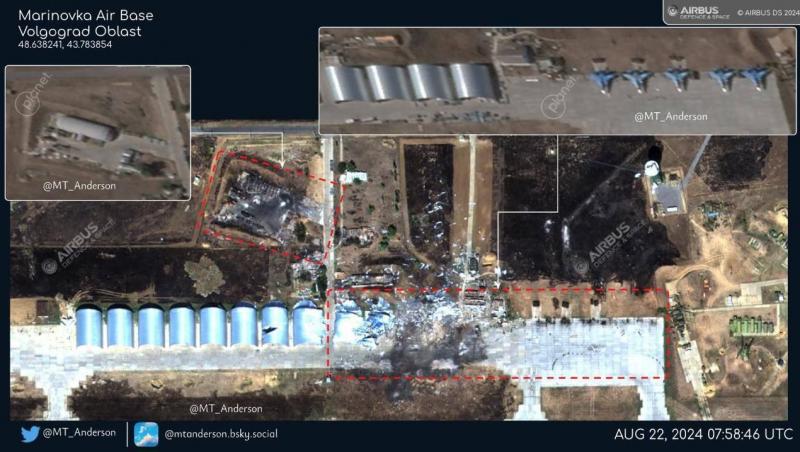 Imagini din satelit: Daune majore la baza aeriană Marinovka atacată de ucraineni. Dronele au lovit hangarele aeronavelor