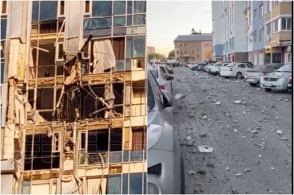 Momentul în care o dronă ucraineană lovește un bloc din Saratov. O femeie, grav rănită