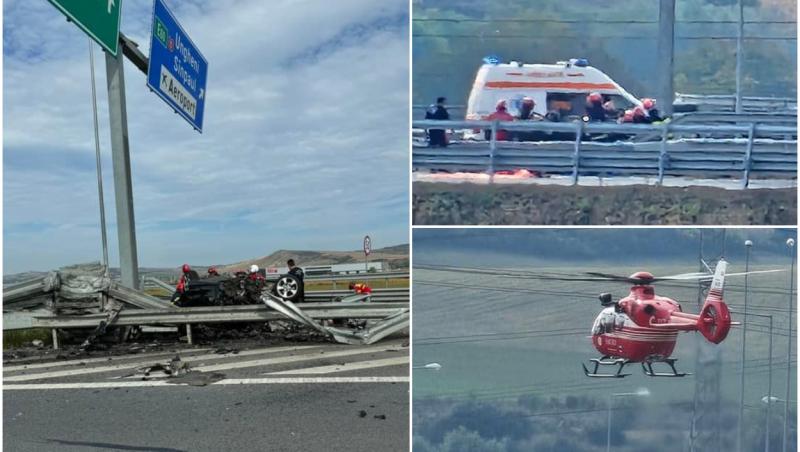 Şofer mort într-un accident cumplit pe autostrada A3. Maşina s-a făcut praf între glisere, la ieşirea spre Ungheni