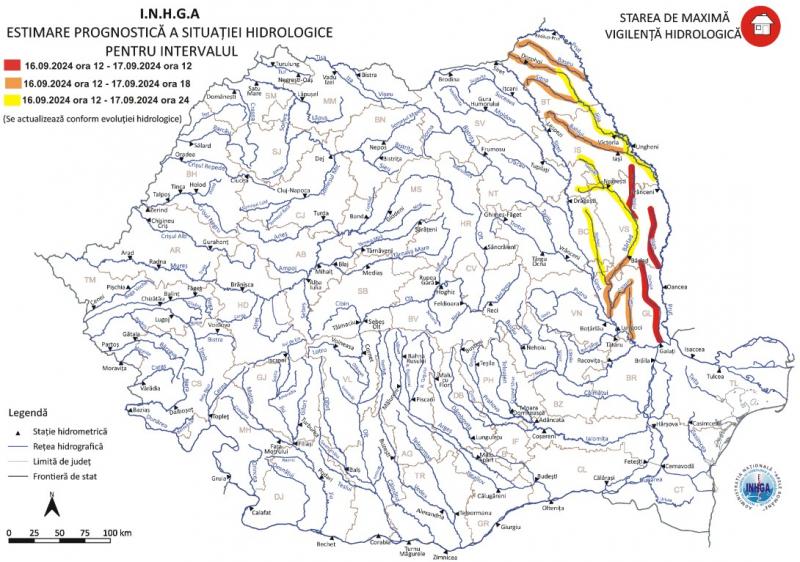 Harta județelor afectate de avertizarea hidrologică Harta județelor afectate de avertizarea hidrologică