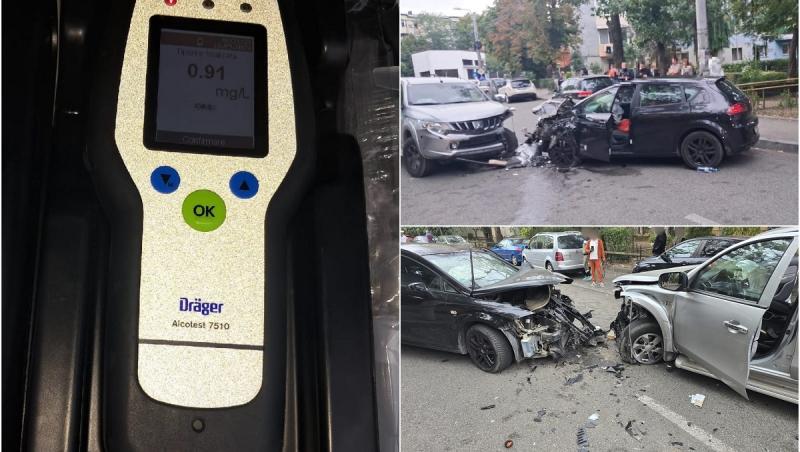 Accident cauzat de aburii alcoolului, în Craiova. Un șofer băut a intrat cu mașina pe contrasens și s-a înfipt într-un autoturism condus de o femeie