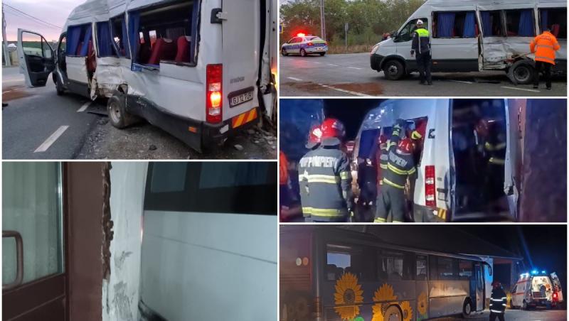 Opt răniţi, după ce un microbuz şi un autocar s-au ciocnit pe o şosea din Gorj. Un vehicul s-a oprit într-o casă