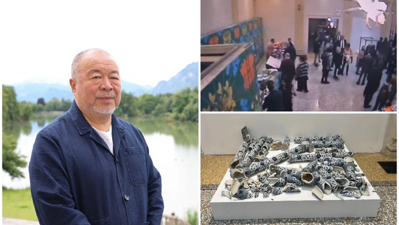 Momentul în care un bărbat distruge o sculptură de Ai Weiwei, la deschiderea unei expoziţii din Italia