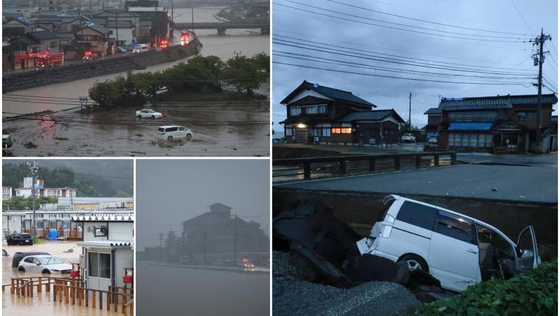 Inundaţii devastatoare în Japonia. Peste 75.000 de oameni, evacuaţi din calea puhoaielor. O şosea s-a rupt, la propriu, în două