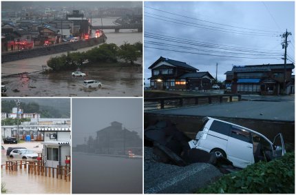 Inundaţii devastatoare în Japonia. Peste 75.000 de oameni, evacuaţi din calea puhoaielor. O şosea s-a rupt, la propriu, în două