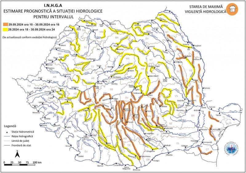 Cod portocaliu şi galben de viituri în jumătate de ţară, de duminică. Avertizările sunt în vigoare până luni Cod portocaliu şi galben de viituri în jumătate de ţară, de duminică. Avertizările sunt în vigoare până luni
