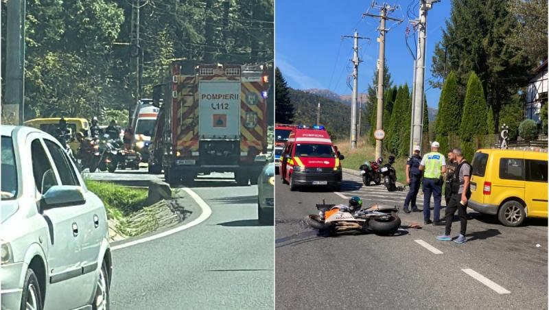 Motociclist de 25 de ani, rănit grav după ce a fost acroşat de un şofer şi a rămas înfipt în geamul maşinii, pe DN 1 în Sinaia