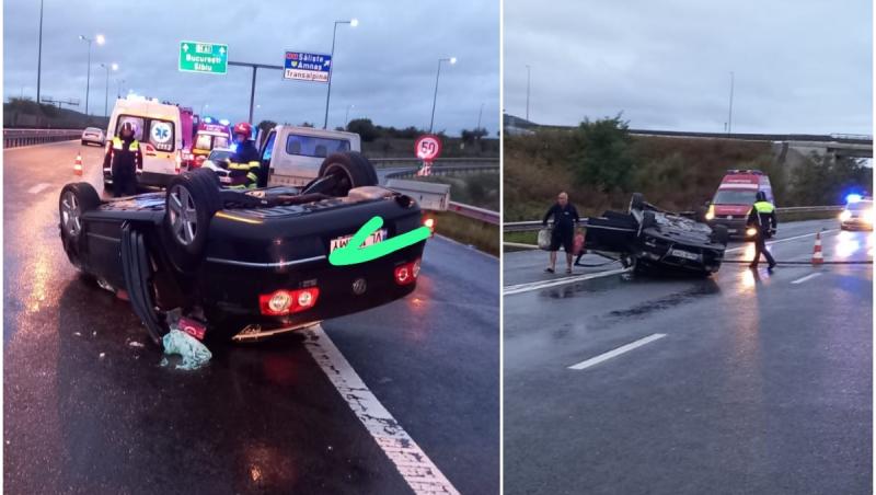 A adormit la volan şi s-a răsturnat cu maşina în mijlocul autostrăzii, pe A1 în Sibiu. Doi octogenari au ajuns răniţi la spital