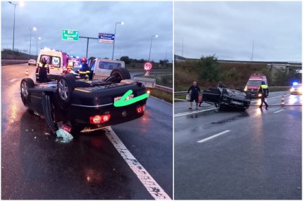 A adormit la volan şi s-a răsturnat cu maşina în mijlocul autostrăzii, pe A1 în Sibiu. Doi octogenari au ajuns răniţi la spital