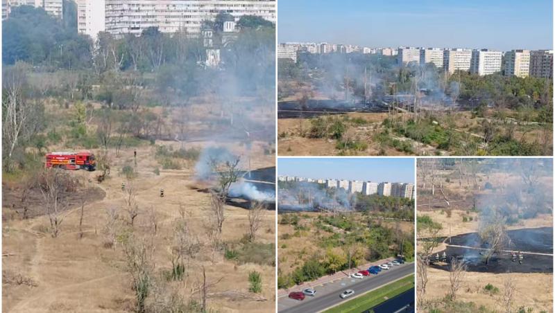 Incendiu în parcul IOR din Capitală. Ard 10.000 de mp de vegetație uscată