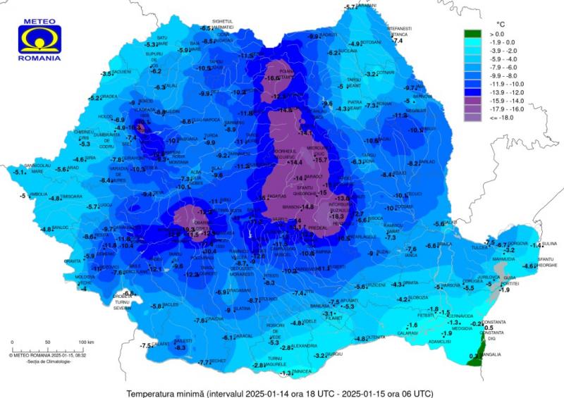 Temperatura aerului, valori minime