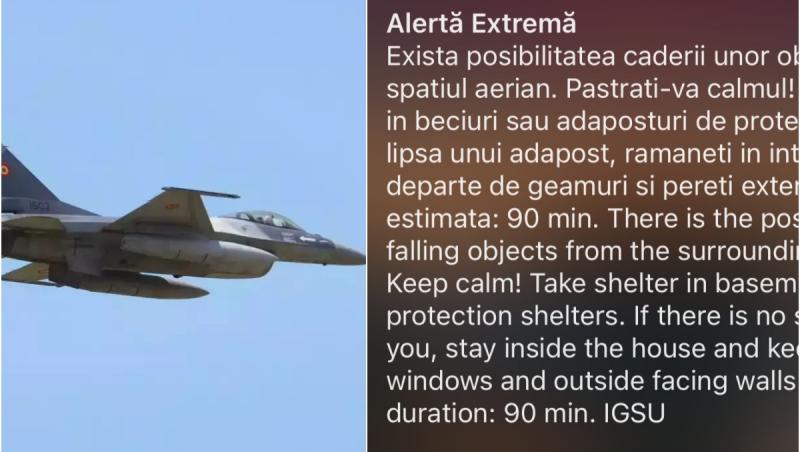 Mesaj RO-ALERT în Tulcea. MApN a ridicat două aeronave F-16 la graniţă. O dronă s-ar fi prăbuşit între Ceatalchioi și Tudor Vladimirescu