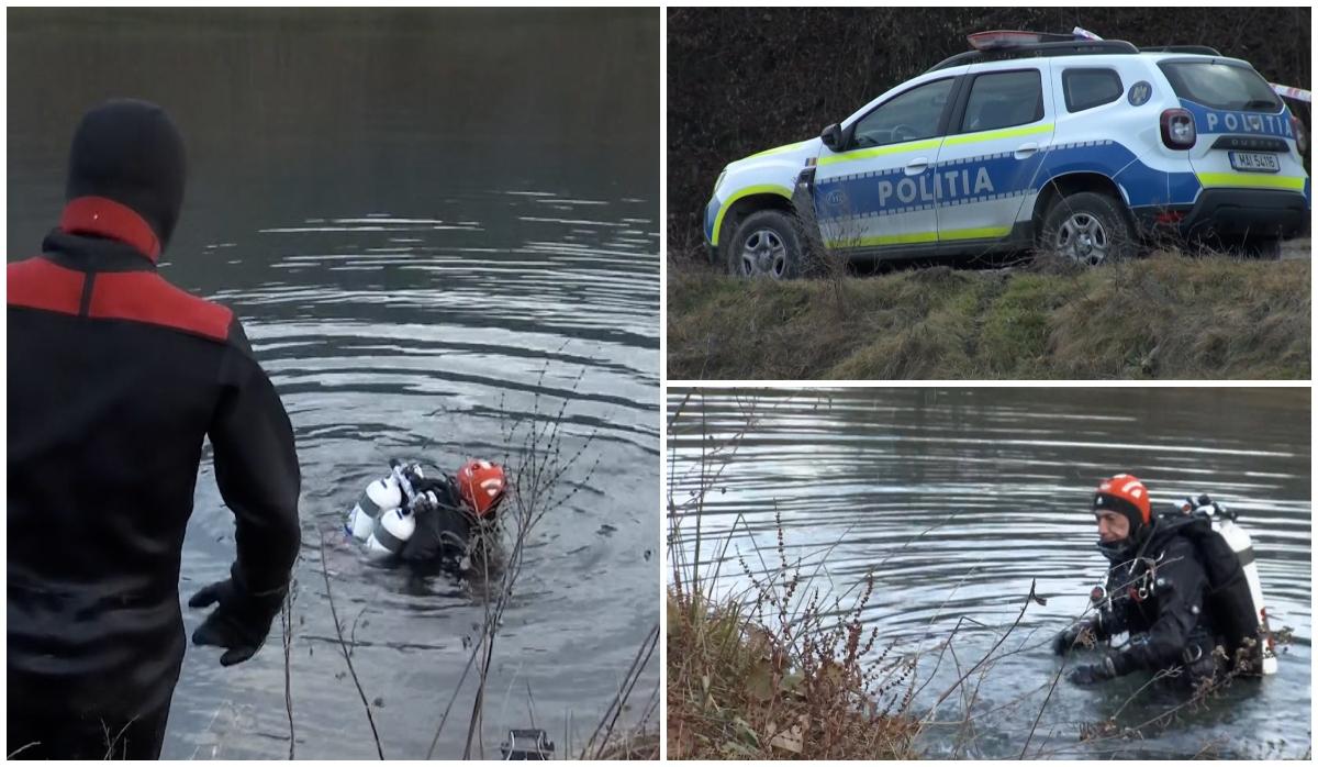 Pompierii in apă căutând un cadavru