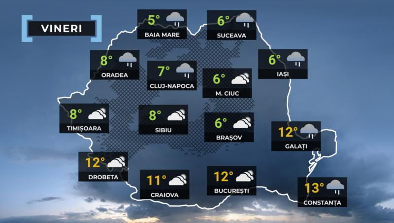 Vremea de mâine 24 ianuarie 2025. Temperaturi între -5 și 13 grade Celsius. Cum va fi în weekend