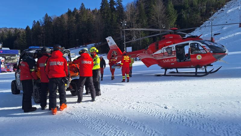 Accident grav pe pârtia Sorica din Azuga. Schior de 54 de ani, cu traumatism cranio-cerebral: "Impactul a fost atât de puternic, încât casca s-a crăpat"