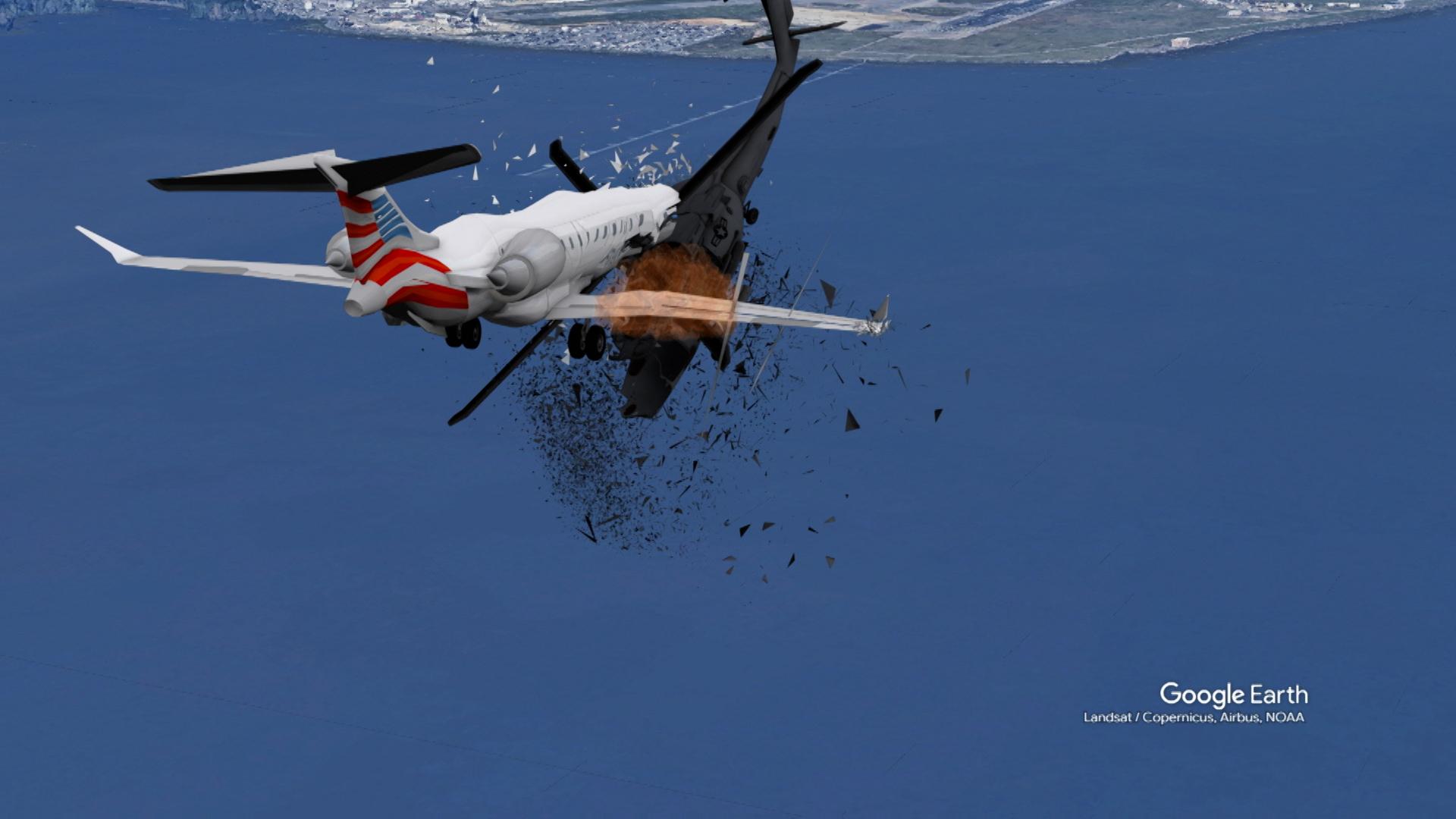 Momentul cand cele doua aeronave se ciocnesc