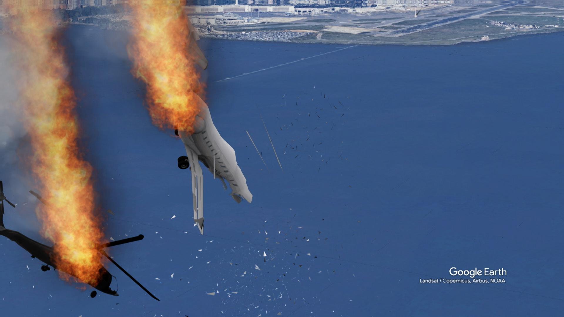 Momentul cand cele doua aeronave se ciocnesc