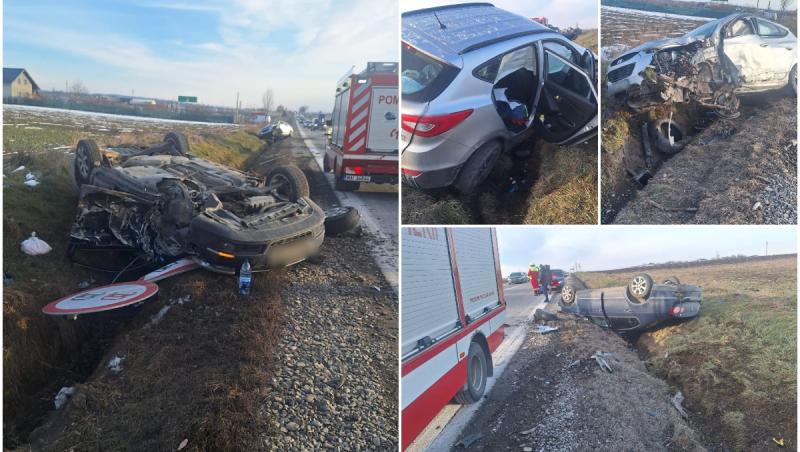 Şapte răniţi, într-un accident grav pe Drumul Morţii E85, în zona Fântâna Mare. Două maşini s-au făcut praf