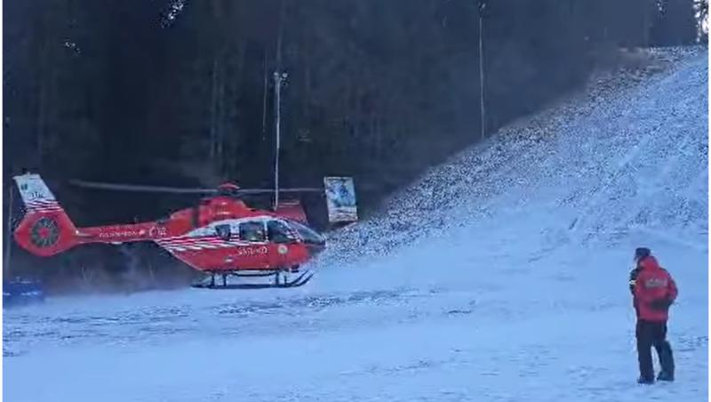 Turistă lovită grav de o sanie pe pârtia din Buşteni. A fost preluată cu elicopterul