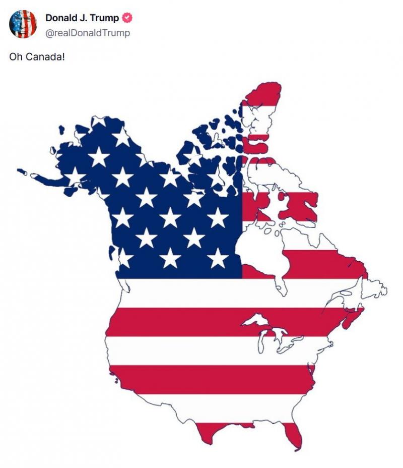 Donald Trump a publicat o hartă cu Canada făcând parte din Statele Unite