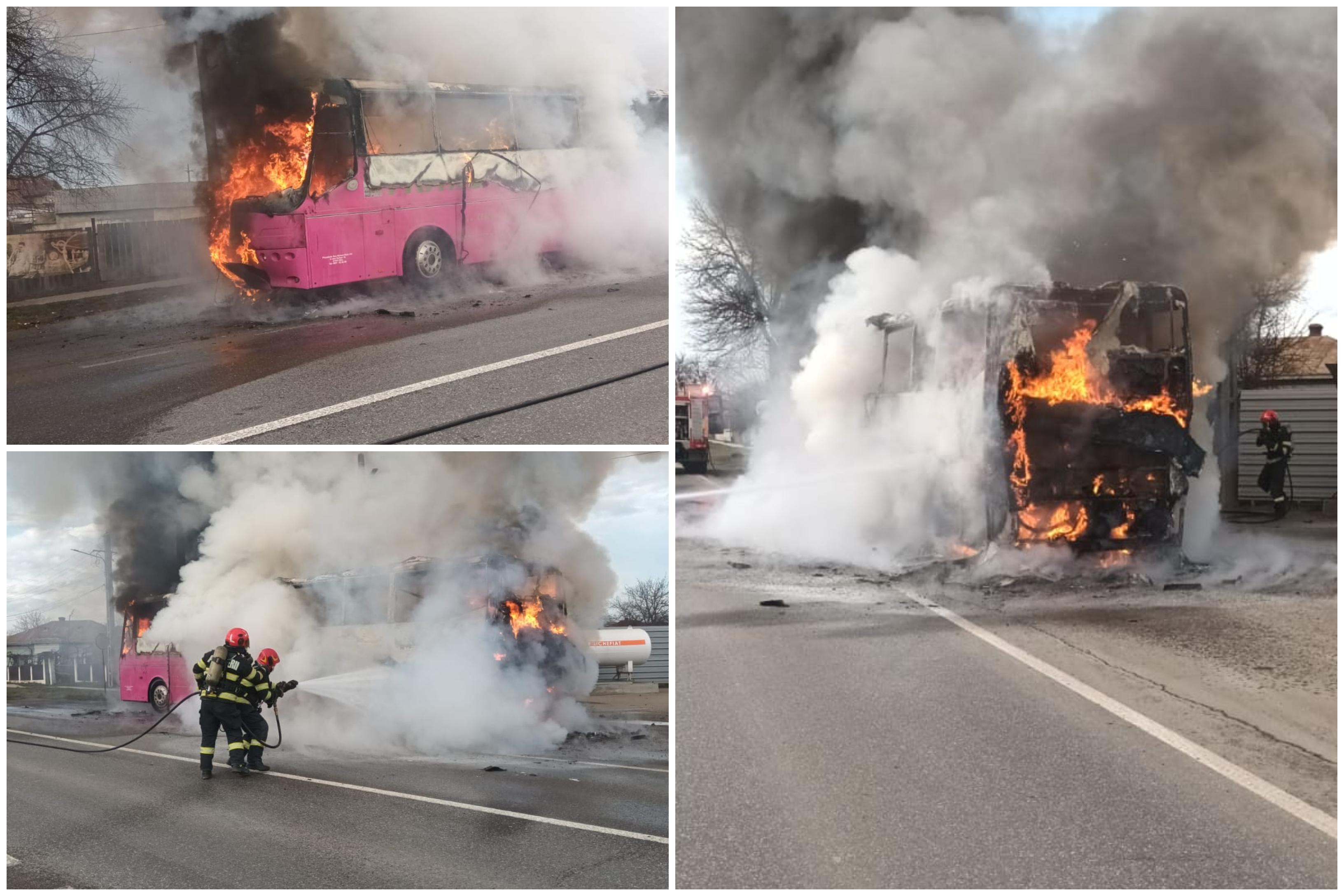 Un autocar cu mai mulţi călători a luat foc în mers lângă o staţie GPL din Neamţ