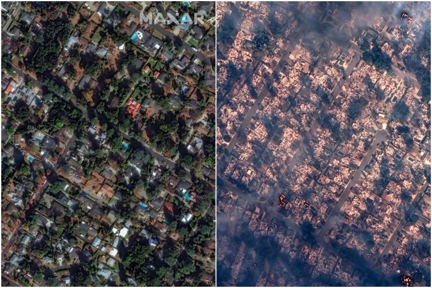 Imagini din satelit cu cel mai distrugător incendiu din istoria Los Angeles. Cartierul vedetelor a dispărut complet