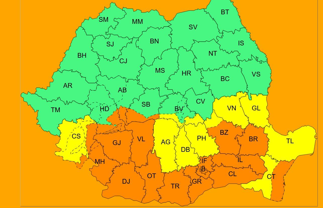 Jumătate de țară intră sub alertă de cod portocaliu și galben de ploi abundente. La munte, viscol