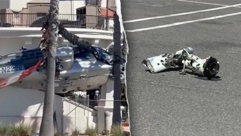 Momentul în care un elicopter se prăbuşeşte peste palmierii din faţa unui hotel din California: 5 răniţi