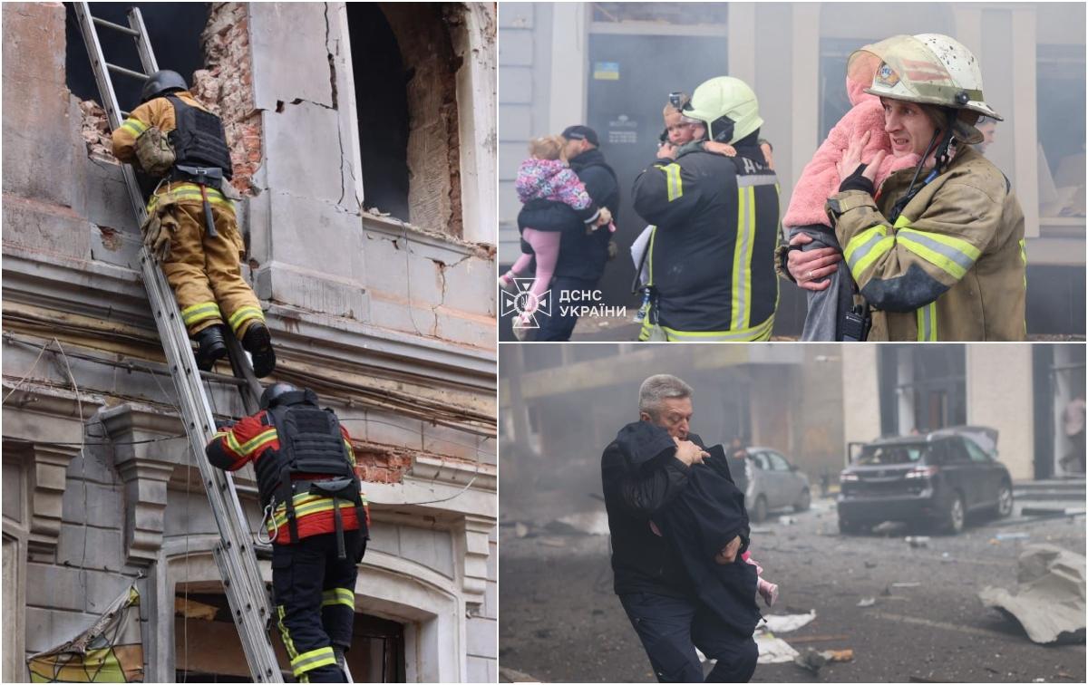 Grădiniţă din Harkov, lovită de un atac rusesc. Copiii au fost scoşi în braţe de sub dărâmături