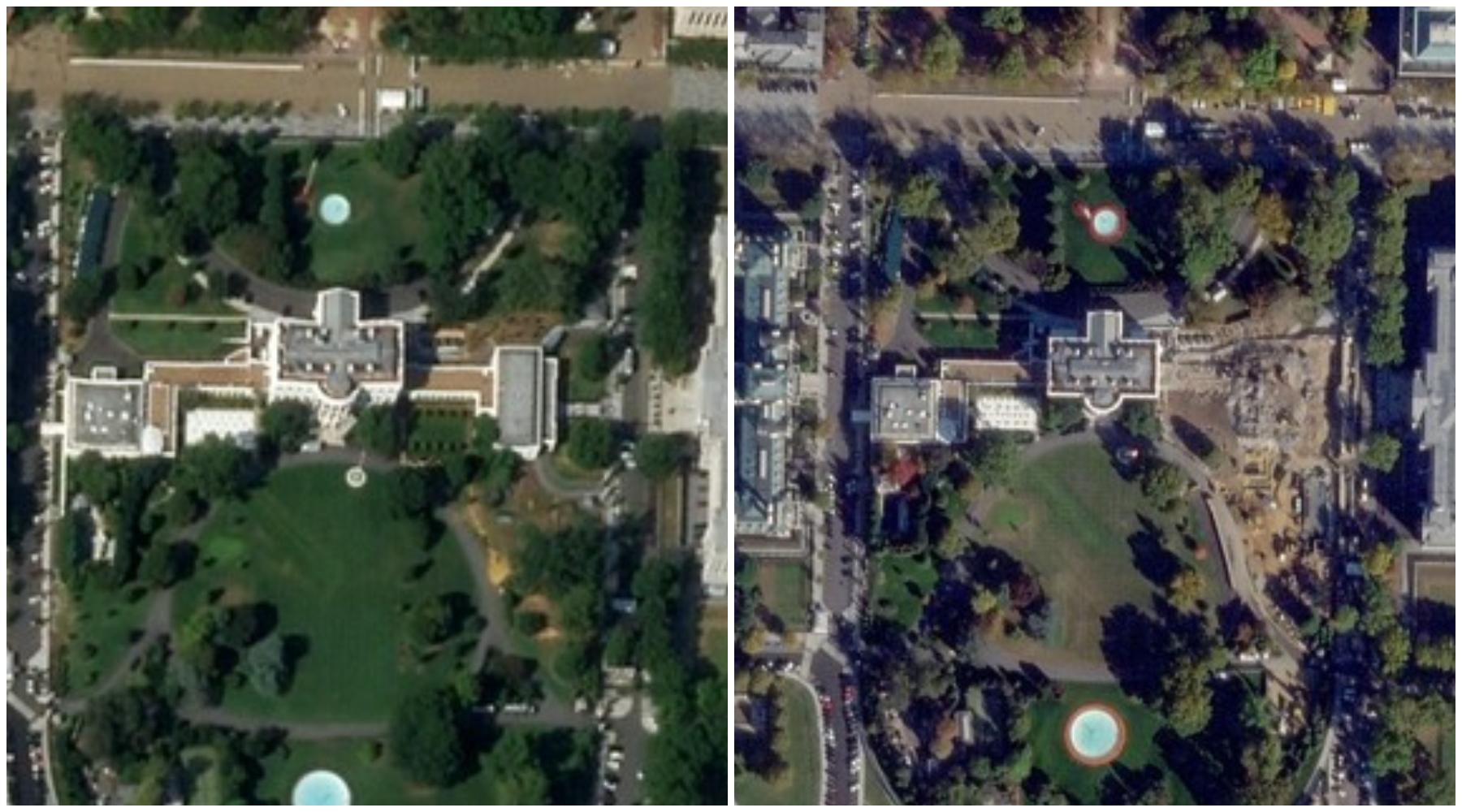 Trump a demolat complet aripa de est a Casei Albe. Imagini din satelit. Cine îi dă bani pentru sala de bal