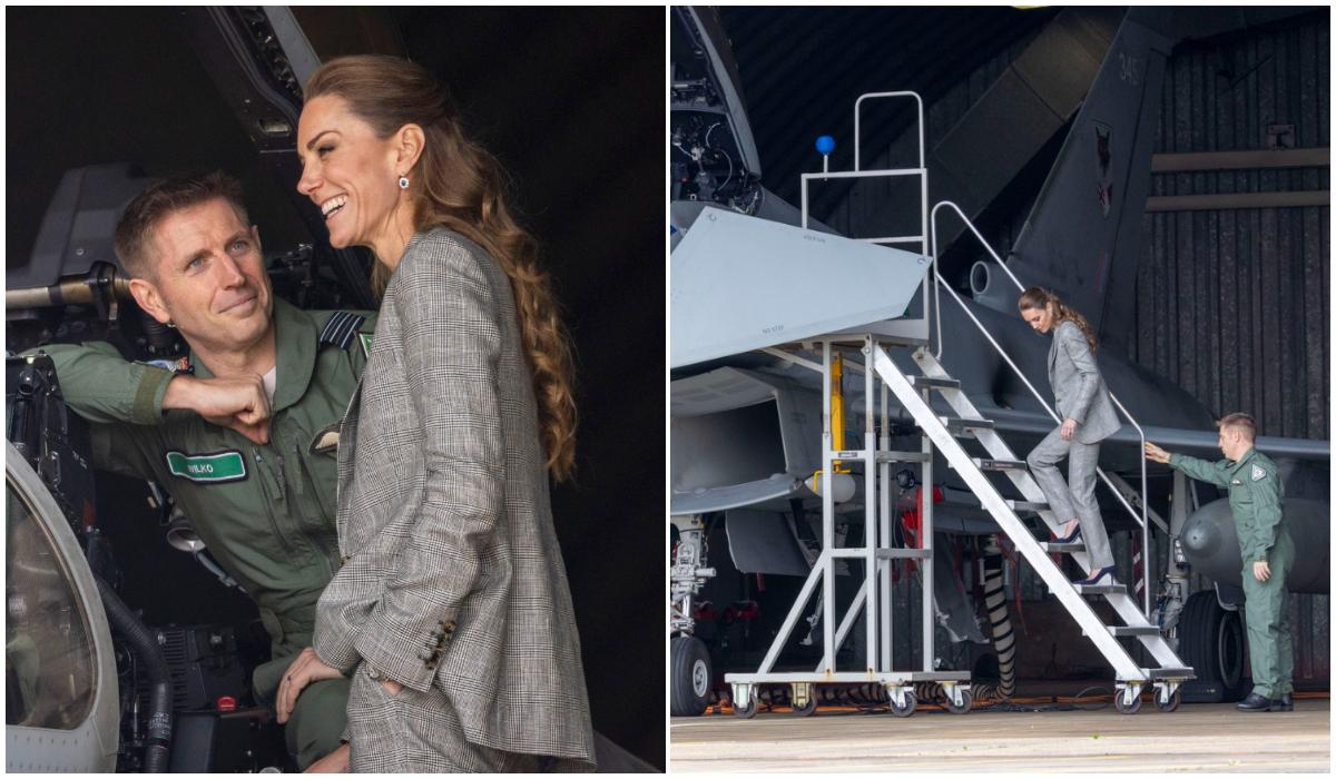 Momentul în care Prinţesa Kate coboară scările cu spatele, pe tocuri