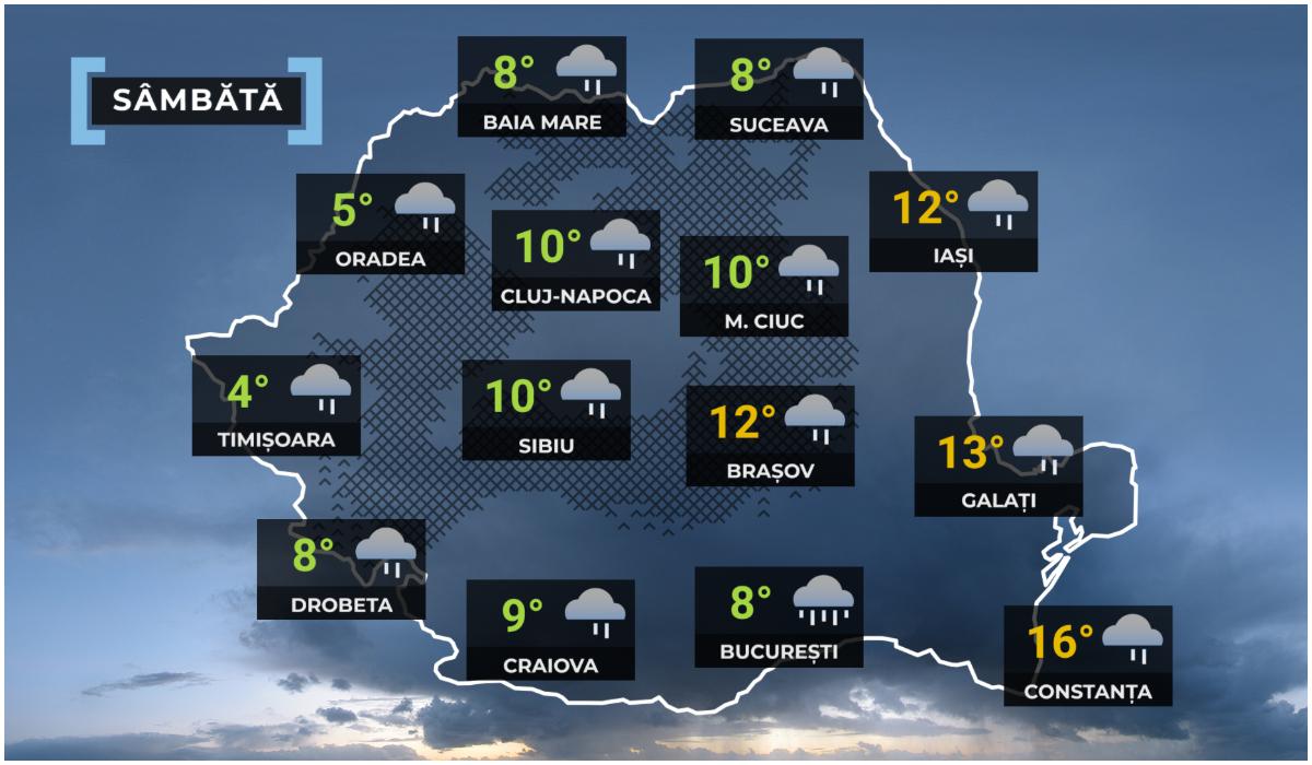 Vremea de mâine 29 noiembrie. Minimele coboară la 1 grad, maxime modeste în toată țara