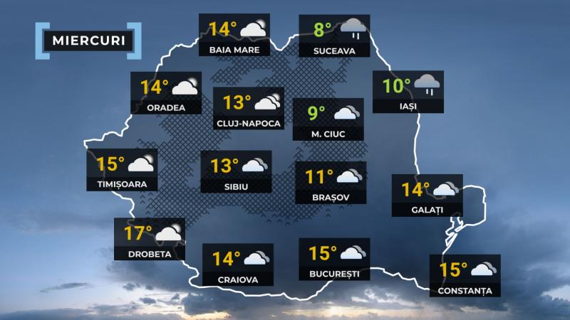 Vremea de mâine 5 noiembrie. Se răceşte în cea mai mare parte a ţării. Maxime, între 10 şi 16 grade Vremea de mâine 5 noiembrie. Se răceşte în cea mai mare parte a ţării. Maxime, între 10 şi 16 grade