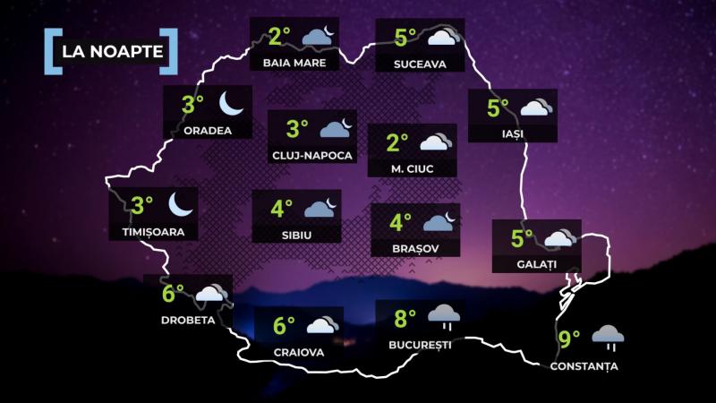 Vremea de mâine 6 noiembrie. Sunt aşteptate ploi în cea mai mare parte a ţării. Maxime, între 9 şi 16 grade