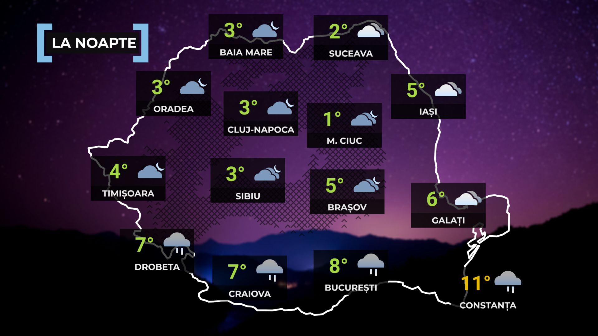 Vremea de mâine 7 noimebrie. Sunt aşteptate ploi în cea mai mare parte a ţării. Maxime, între 10 şi 17 grade
