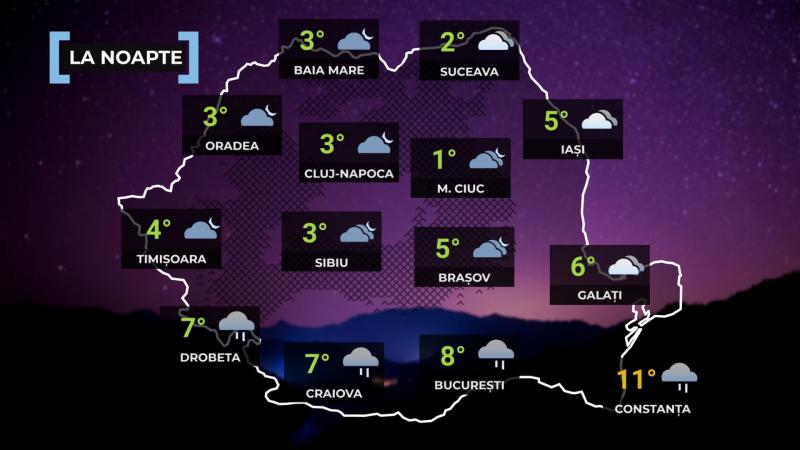 Vremea de mâine 7 noimebrie. Sunt aşteptate ploi în cea mai mare parte a ţării. Maxime, între 10 şi 17 grade