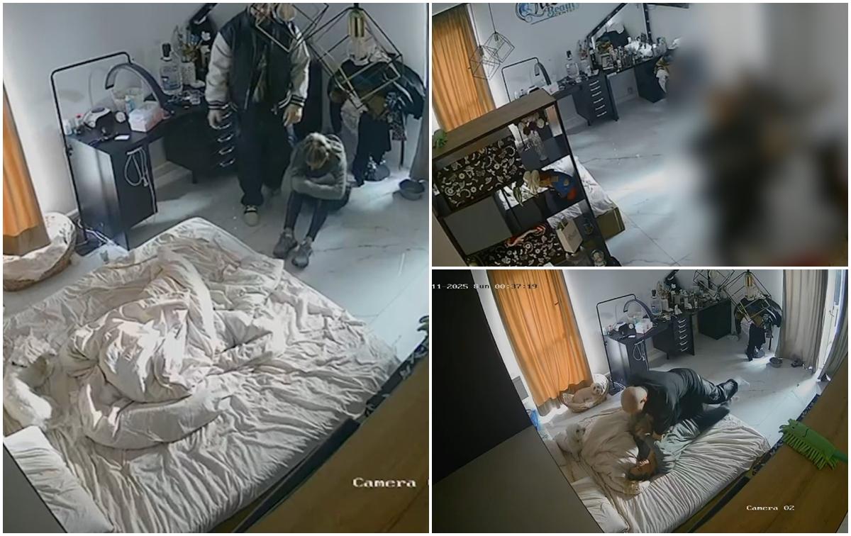 Momentul când un bărbat din Timiș intră în casă peste fosta iubită și o ia la bătaie