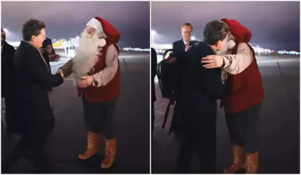Moment inedit în Finlanda: Nicușor Dan, întâmpinat de Moș Crăciun la coborârea din avion